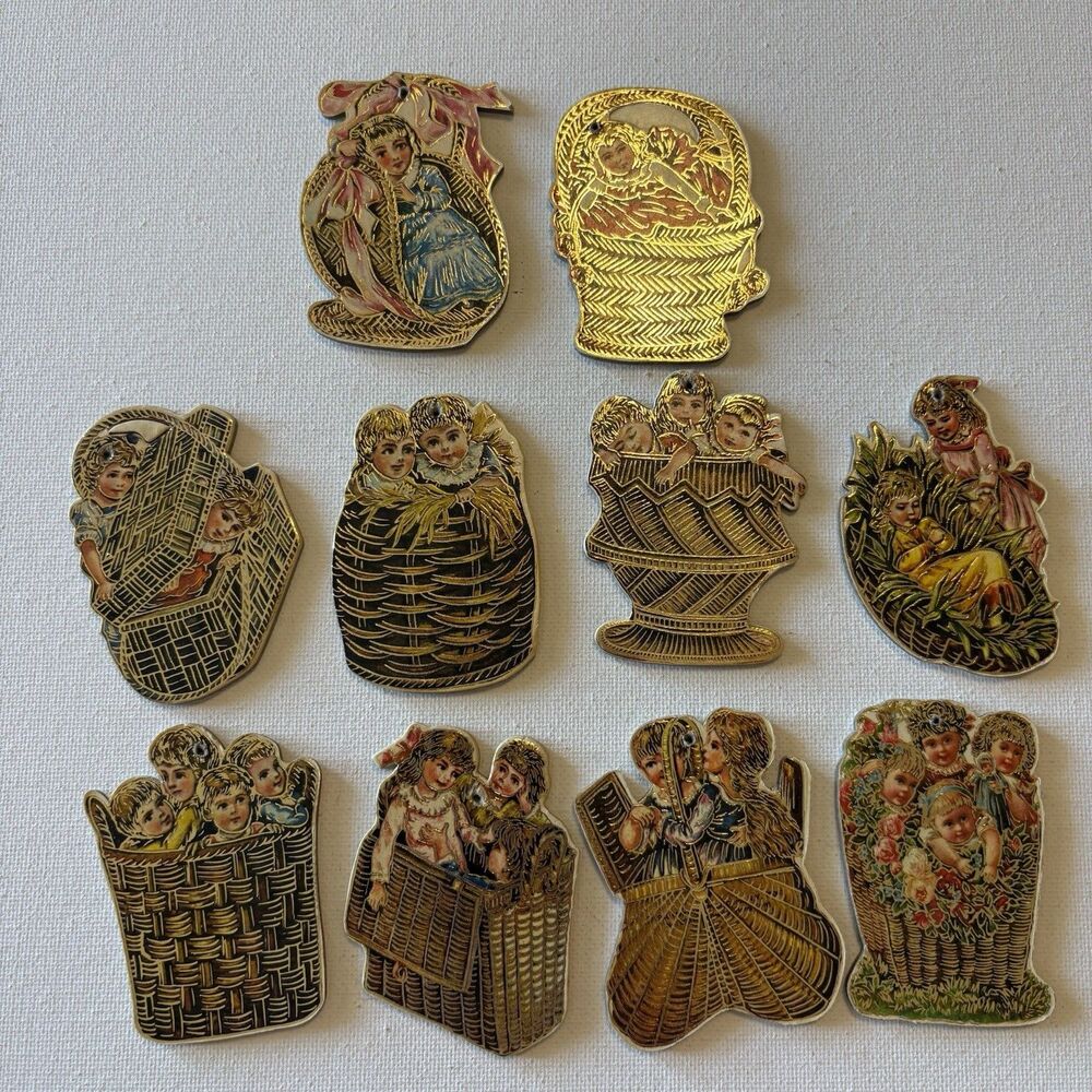 Vintage 1980's MerrimackPublishing Die Cut Victorian StyleOrnaments Set of 10